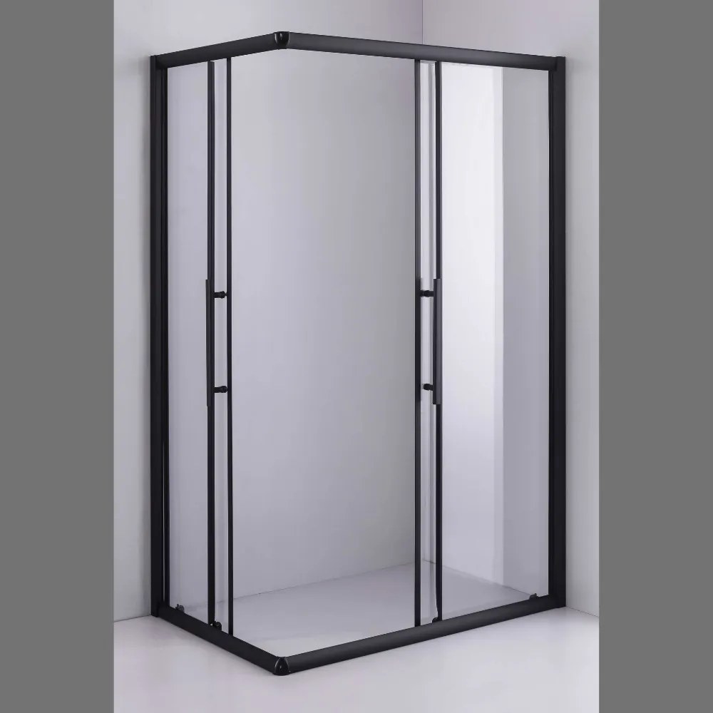 Stuxi Nizza Black 100x80 cm aszimmetrikus két tolóajtós zuhanykabin 6 mm vízlepergető biztonsági üveggel, fekete elemekkel, 190 cm magas, zuhanytálcával és szifonnal