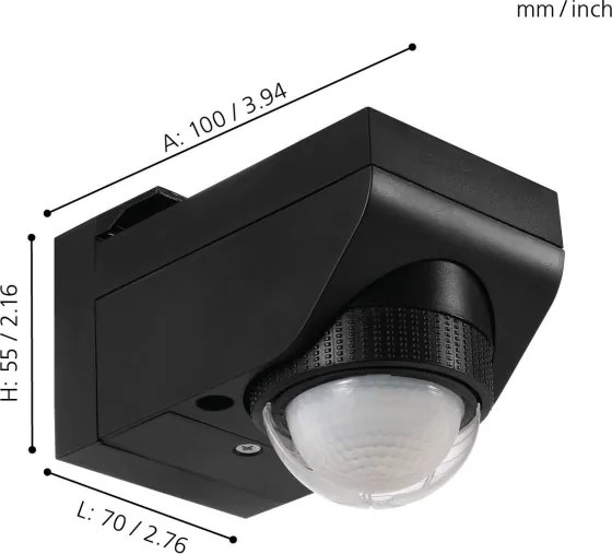 Eglo 97467 - DETECT ME 4 kültéri mozgás- és alkonyatérzékelő 12 m fekete IP44