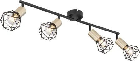 Globo 54802S-4AB Spotlámpa fém fekete- sárgaréz színben, fém drót búrával. HxSzxM: 600x80x205, fényforrás nélkül 4xE14 40W 230V