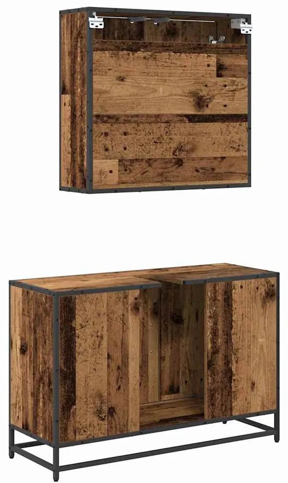 Fürdőszoba bútor szett 2 pcs Régi fa 90 x 33 x 60 cm Faanyag