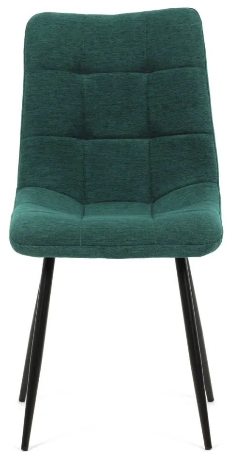 Scaun de sufragerie, material verde, picioare metalice negre