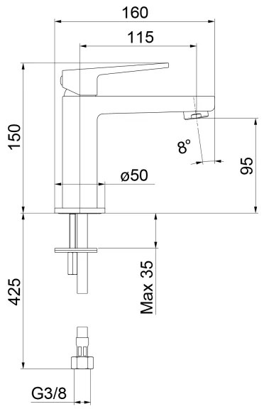 Sapho - TURSI 15 cm-es mosdócsaptelep, matt fekete