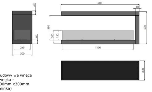 InFire - Sarok BIO kandalló 120x50 cm 3kW bifaciális