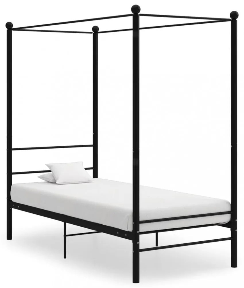 fekete fém baldachinos ágykeret 90 x 200 cm