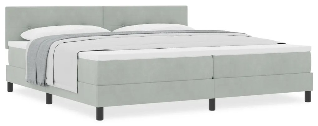 Boxspring Ágy Matraccal Világosszürke 200x200 cm Bársony