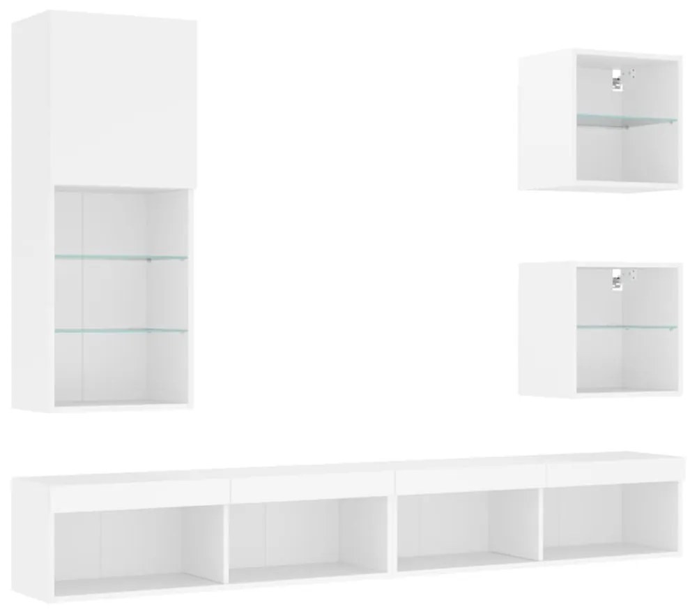 vidaXL 5 darab fehér szerelt fa fali TV-bútor LED-del