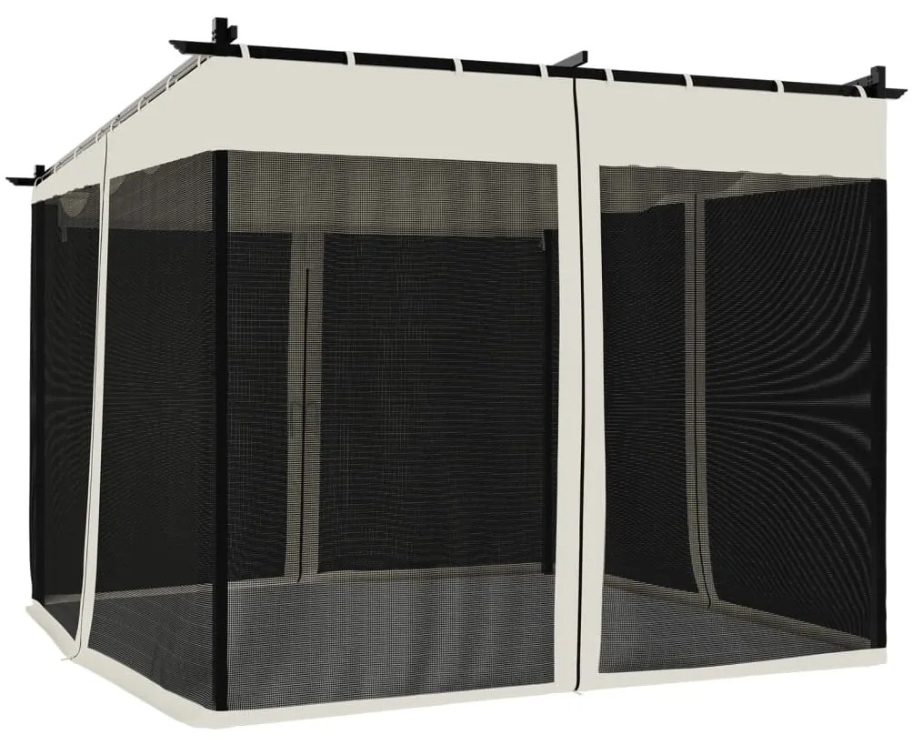 krémszínű acél pavilon hálós oldalakkal 3 x 3 m