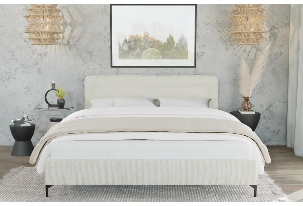 Bézs kárpitozott egyszemélyes ágy ágyráccsal 90x200 cm Barker – Ropez