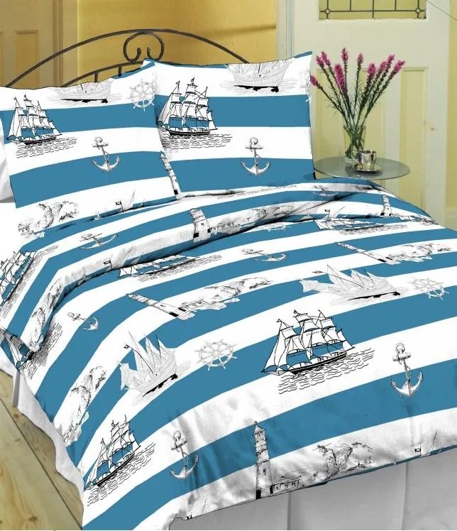 Tengerész pamut lepedők TiaHome - 1x Párna 90x70cm, 1x Paplan 140x200cm