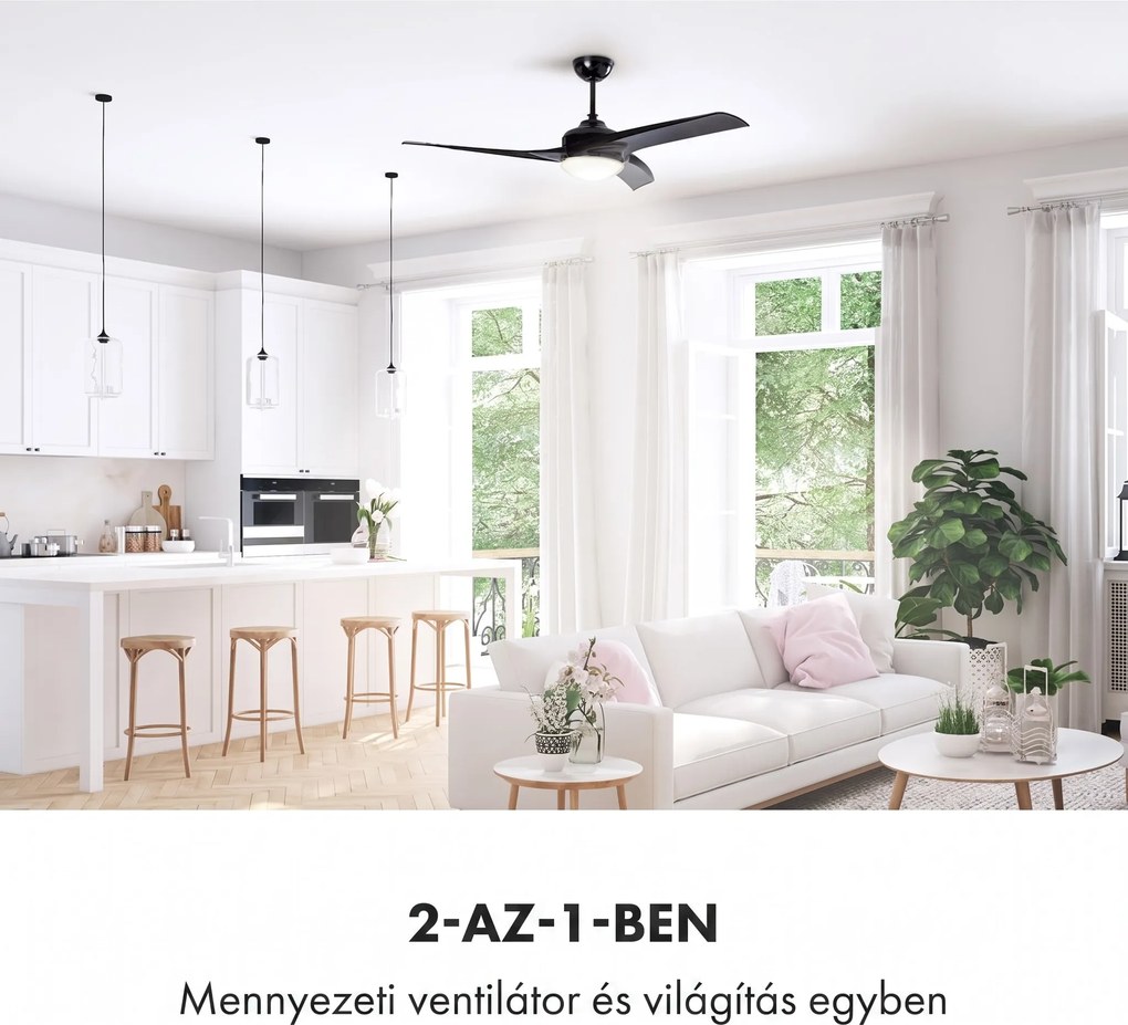 Klarstein Figo, mennyezeti ventilátor, 52" (132 cm) ø, teljesítmény: 55 W, fekete