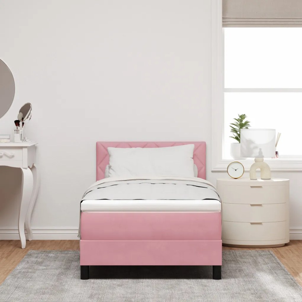 Boxspring Ágy Mattal Rózsaszín Egyszemélyes Bársonyos