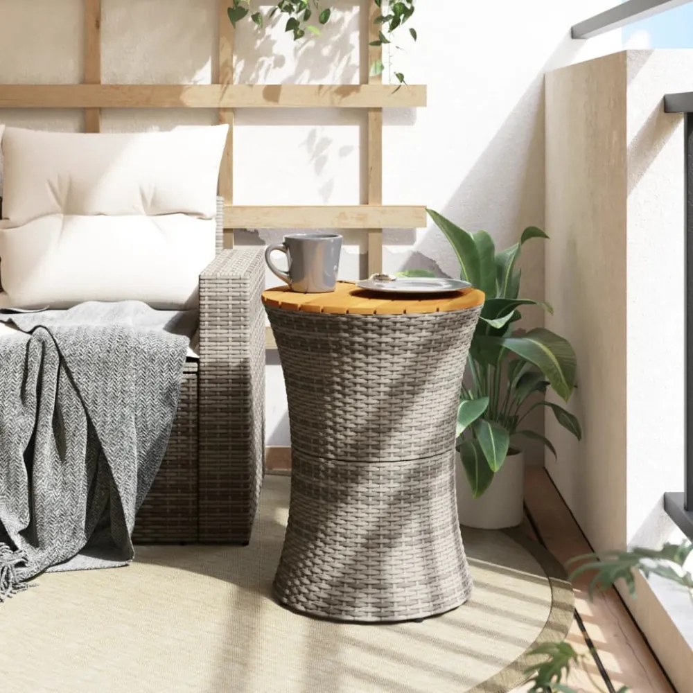 szürke polyrattan kerti dob alakú kisasztal