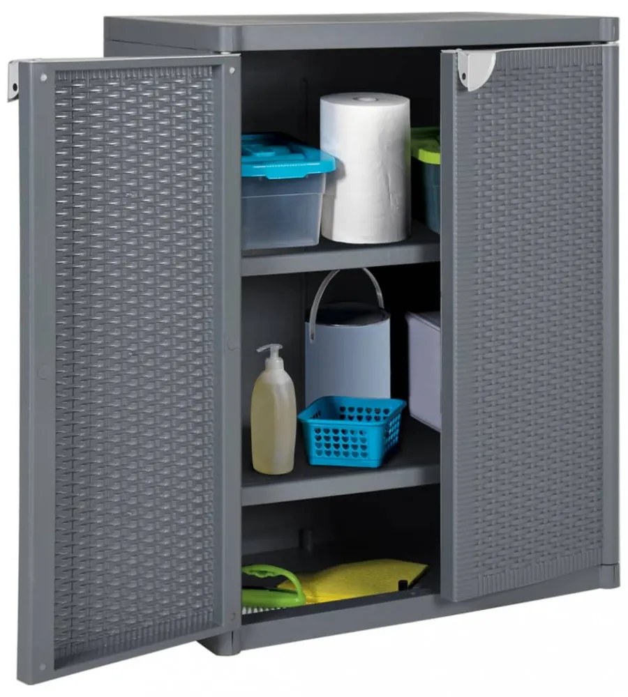 szürke PP rattan kerti tárolószekrény 65 x 45 x 88 cm