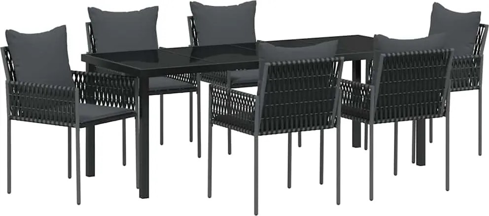 vidaXL Kert étkező szett 7 pcs Fekete és Szürke PE Rattan
