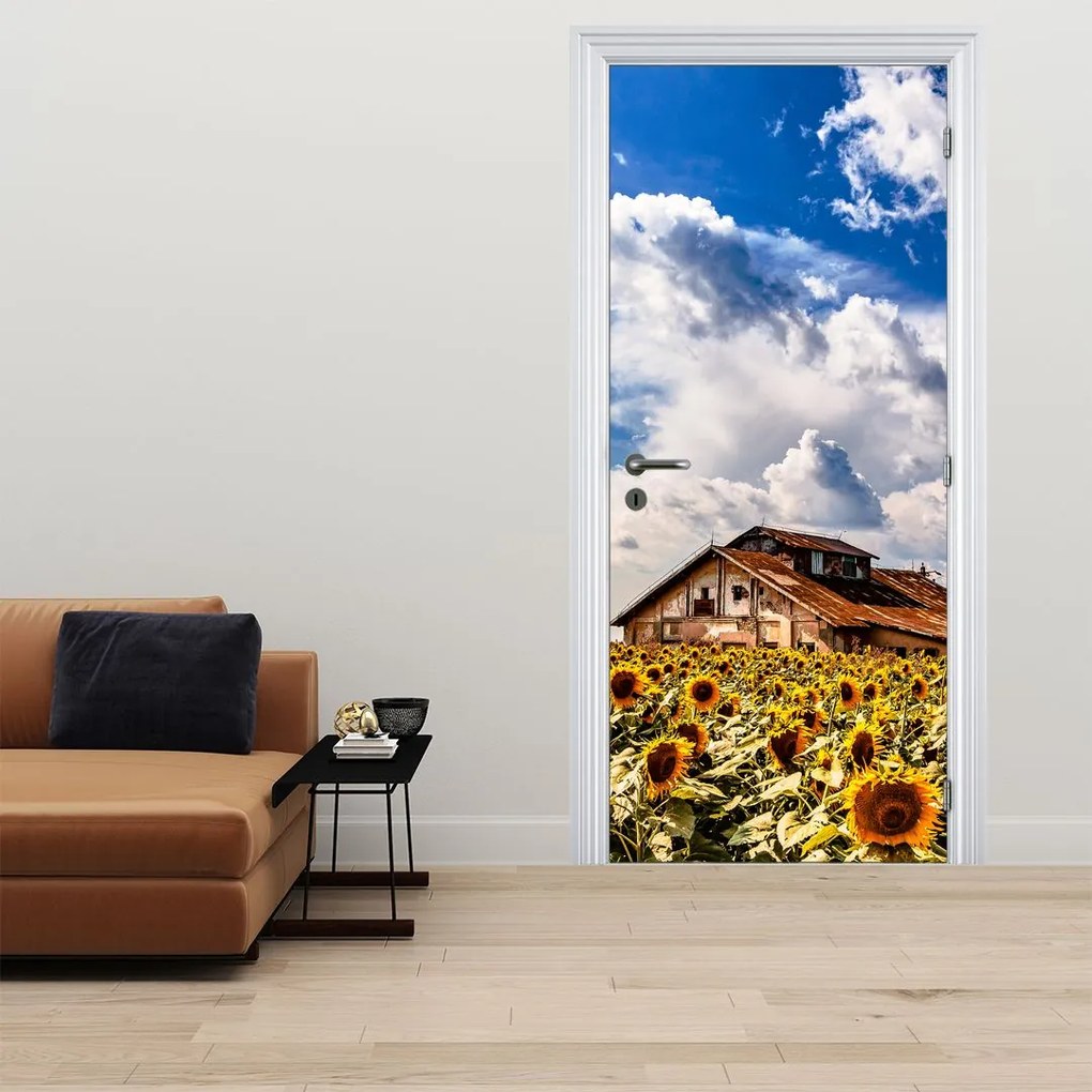 Fotótapéta ajtóra - Napraforgó mező (95x205cm)