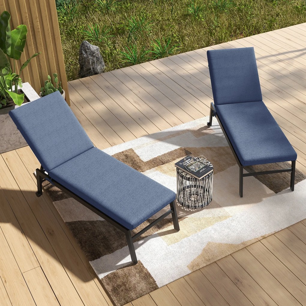 Outsunny 2 darabos napozó matrac párna készlet napozó székhez, rögzítő pántokkal, kerthez - Méretek: 190,5L x 58,4Sz x 7M cm Kék | Aosom