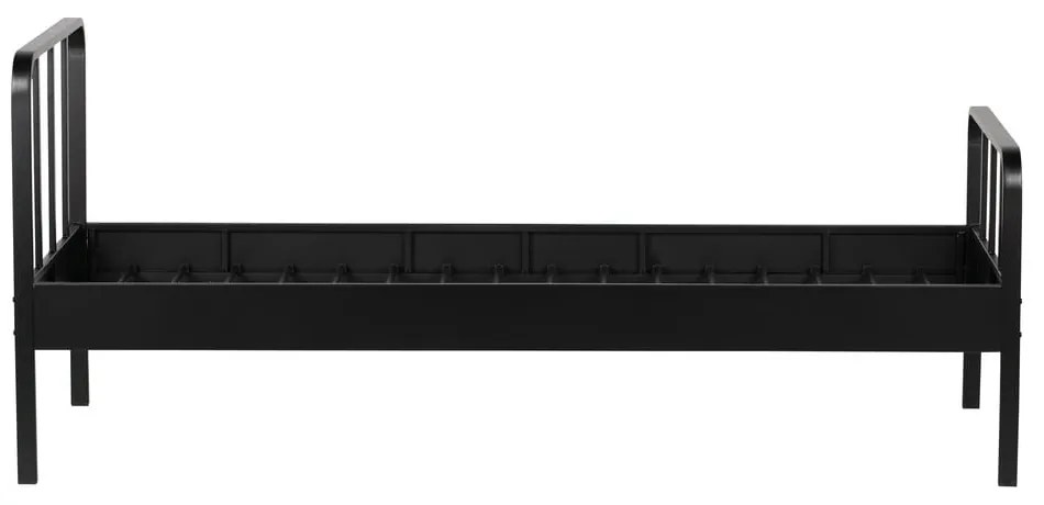 Fekete fém egyszemélyes ágy ágyráccsal 90x200 cm Mees – WOOOD