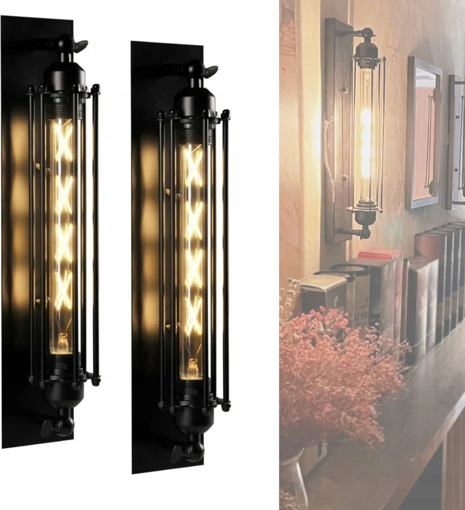 2db Fali lámpa nappaliba E27 retro fekete