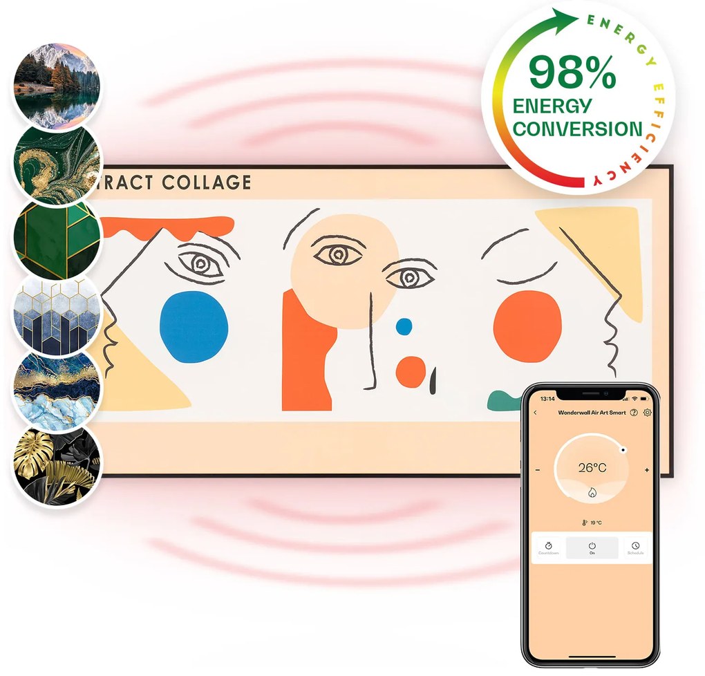 Klarstein Wonderwall Air Art, infravörös smart hősugárzó, 60 x 120 cm, 700 W, fali installáció, applikációval vezérelhető, absztrakt