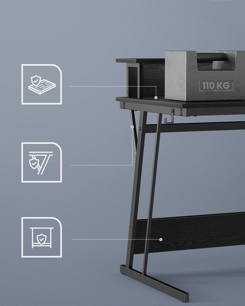 Íróasztal led világítással,számítógép asztal beépített elosztóval, fekete
