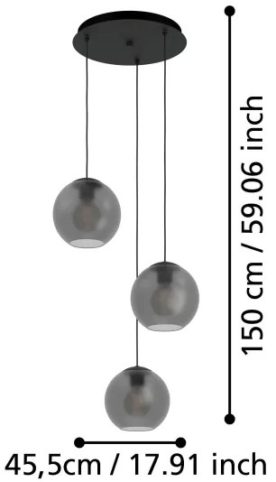 Eglo 390213 - Csillár zsinóron ARANGONA 3xE27/40W/230V füstös