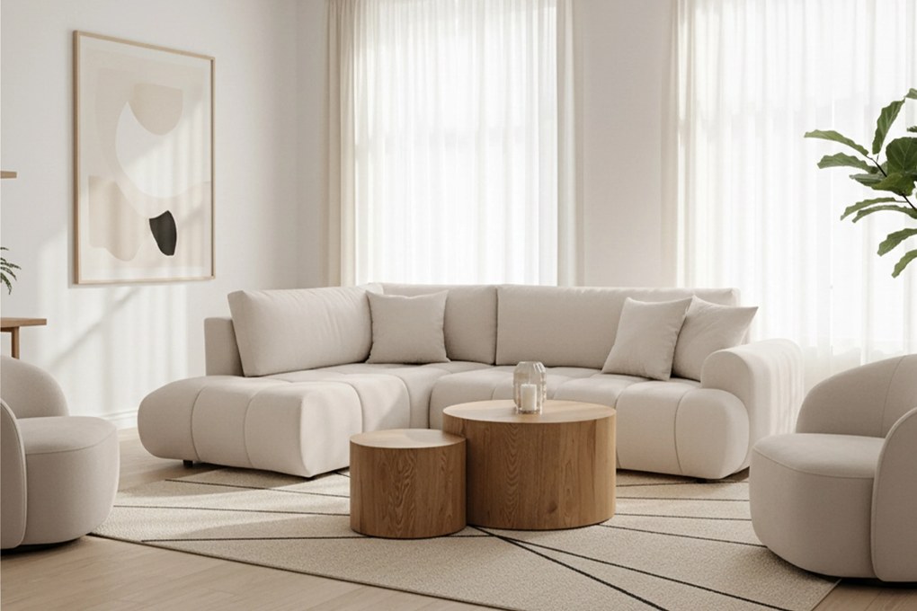 Lutario L bal oldali sarokkanapé ágyneműfunkcióval - bézs Venice 2026 vízlepergető szövet