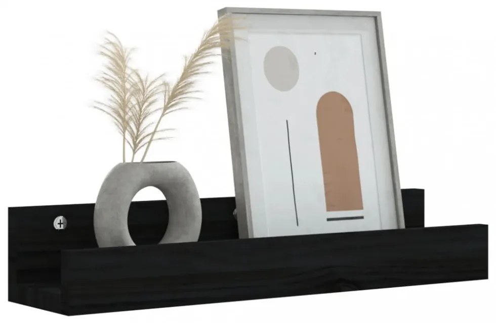 2 db fekete tömör fenyőfa falipolc 50 x 12 x 9 cm