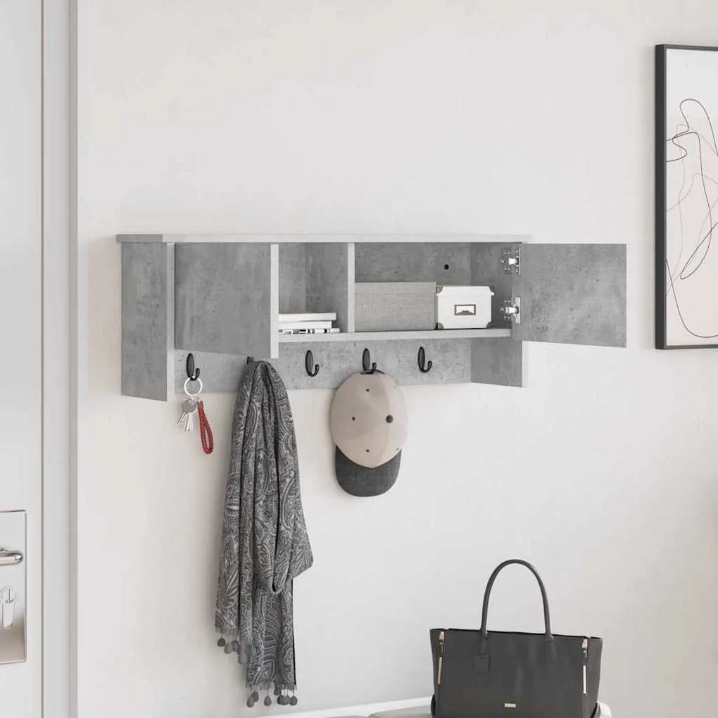 Fali Kabáthorog polcokkal Beton szürke 80 x 20 x 30 cm Faanyag