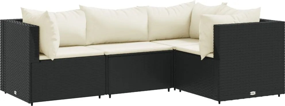 vidaXL 4 részes fekete polyrattan kerti ülőgarnitúra párnákkal