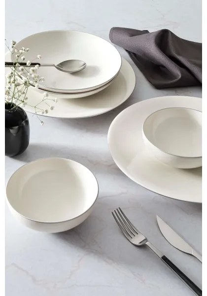 18 részes porcelán étkészlet, fehér/ezüst
