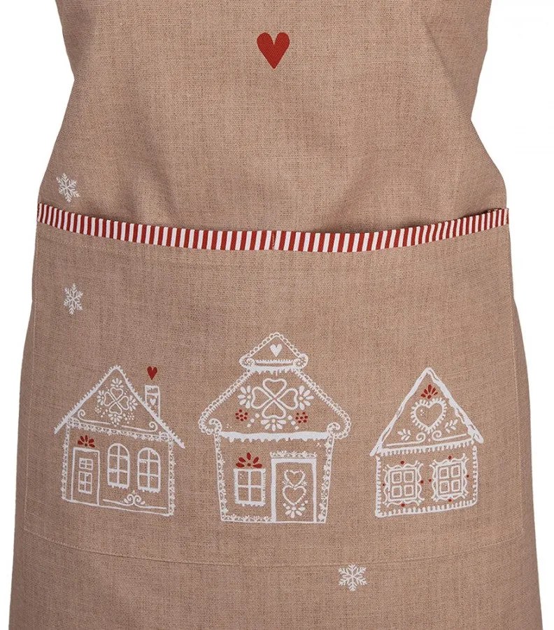 Karácsonyi pamut konyhai kötény mézeskalács házakkal