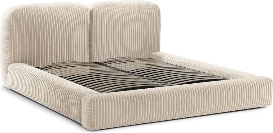 Bézs kárpitozott ágyneműtartós franciaágy ágyráccsal 200x200 cm Martina – Micadoni