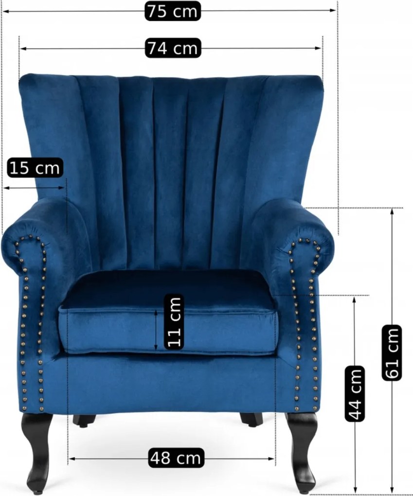 Fotel sötétkék bársony kárpittal – MALLO