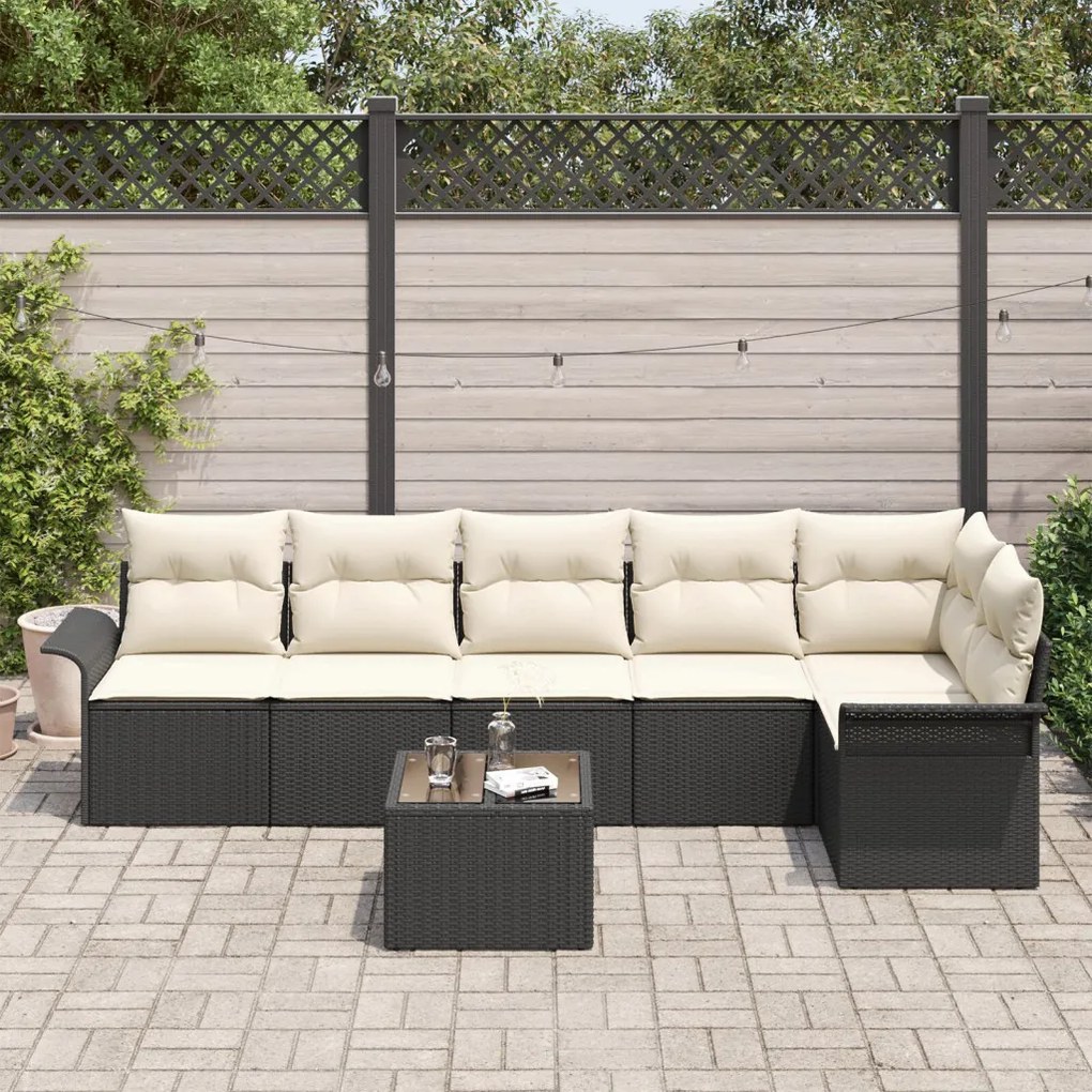Kerti Kanapé Szett párnával tárolóval 7 pcs Fekete Poli rattan