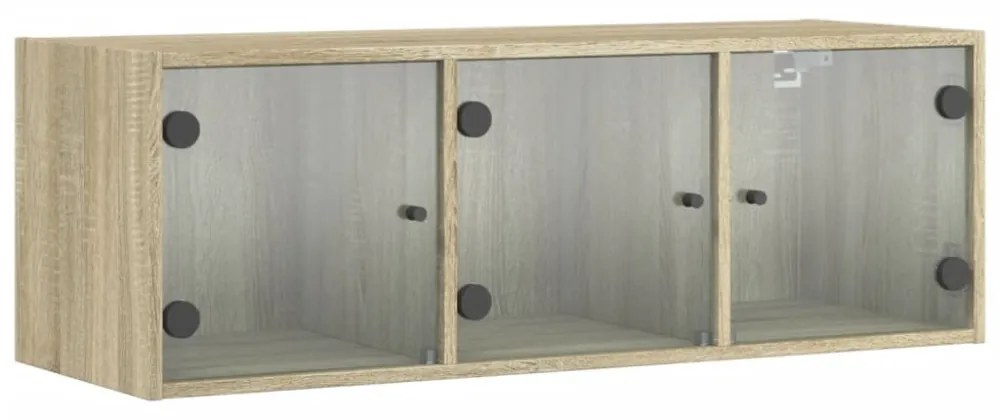 sonoma-tölgyszínű faliszekrény üvegajtókkal 102 x 37 x 35 cm