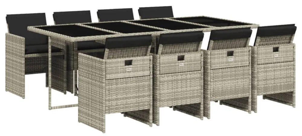 9részes világosszürke polyrattan kerti étkezőgarnitúra párnával