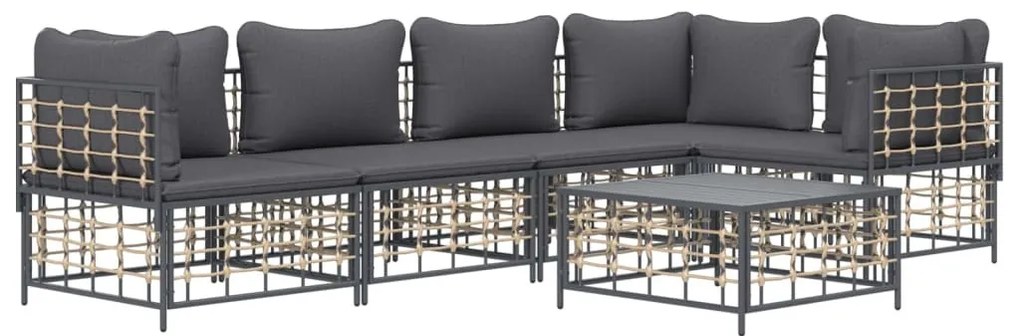 6 részes antracitszürke polyrattan kerti ülőgarnitúra párnákkal