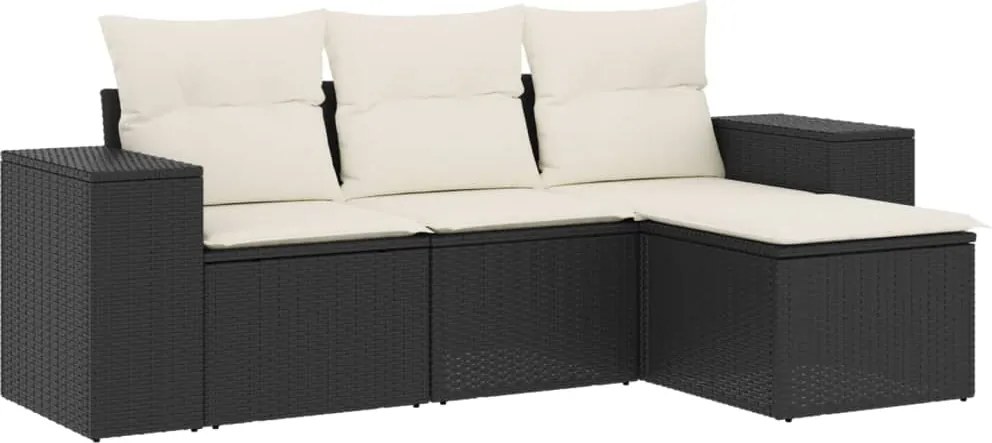 vidaXL 4 részes fekete polyrattan kerti ülőgarnitúra párnákkal