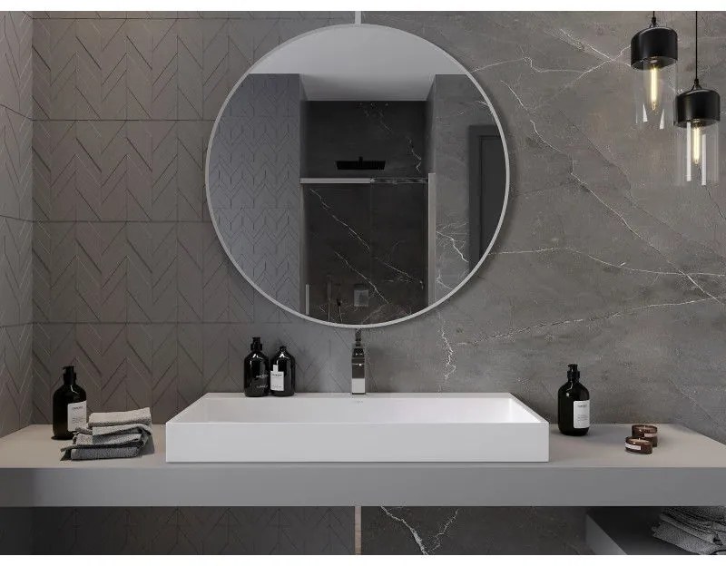 Mexen Loft, kerek fürdőszobai tükör 100 cm, keret színe fehér, 9850-100-100-000-20