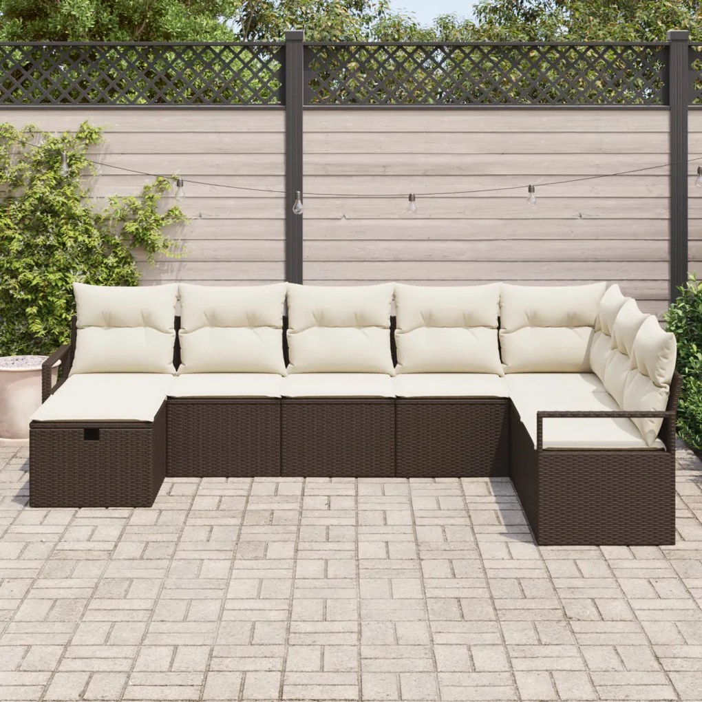 Kerti Kanapé Szett 8 pcs Barna és krémszínű 287 x 177 x 85 cm