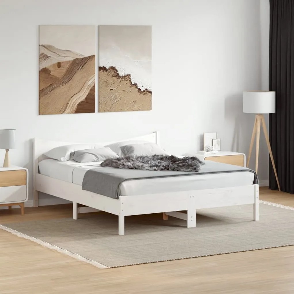 fehér tömör fenyőfa ágy matrac nélkül 150 x 200 cm