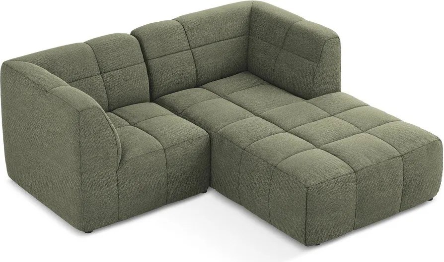Zöld buklé sarokkanapé (jobb oldali-heverő résszel) Aloha – Makamii