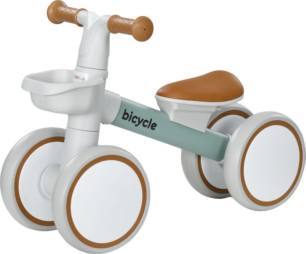 AIYAPLAY Gyerek Bicikli 1 Éves Kortól 20 kg-ig, TPU Kerekekkel, Állítható Üléssel, Kosárral - Ajándék Fiúknak és Lányoknak - Zöld+Fehér | Aosom