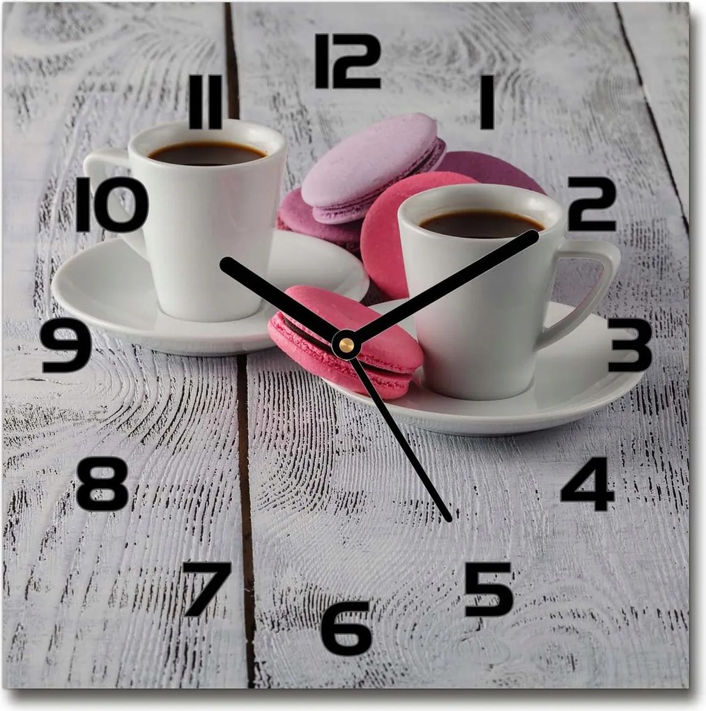 Négyzet alakú üveg falióra Kávé és keksz 30x30 cm