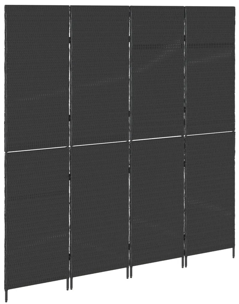 Szobai elválasztó 4 paneles hajtható fekete 195x180 cm poli rattan