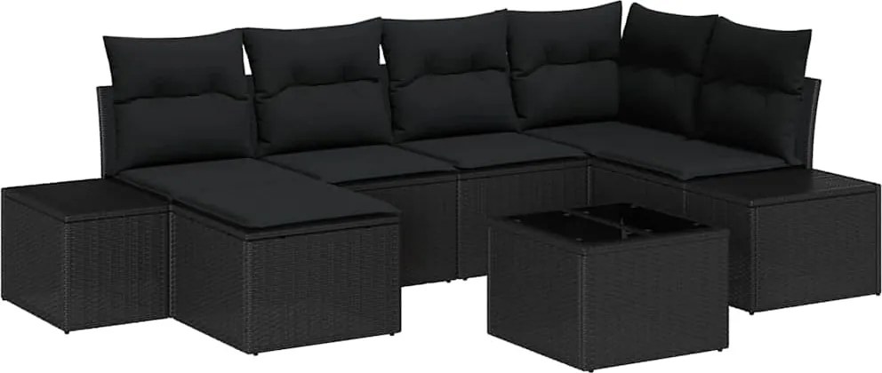 vidaXL Kerti Kanapé Szett párnával 7 pcs Fekete polirattan
