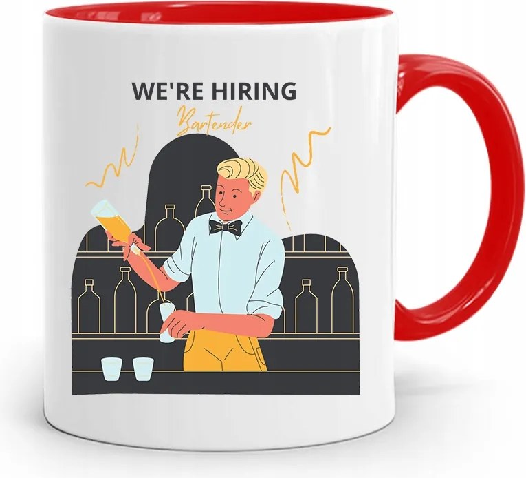 Piros Bögre Ajándék Csaposnak We're Hiring fényképes nyomtatással