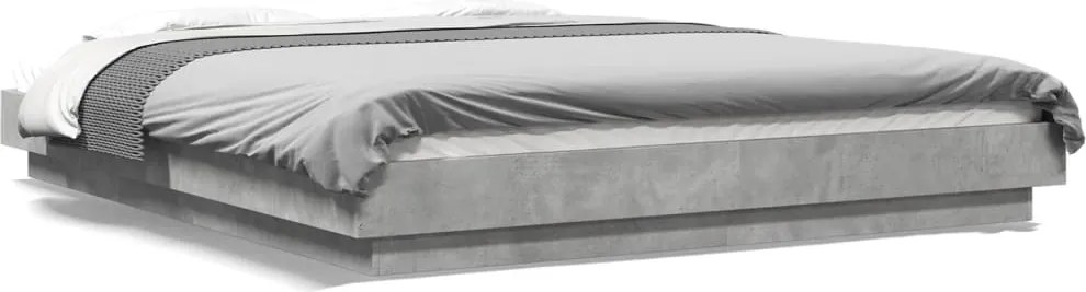 vidaXL betonszürke szerelt fa ágykeret LED-del 150 x 200 cm