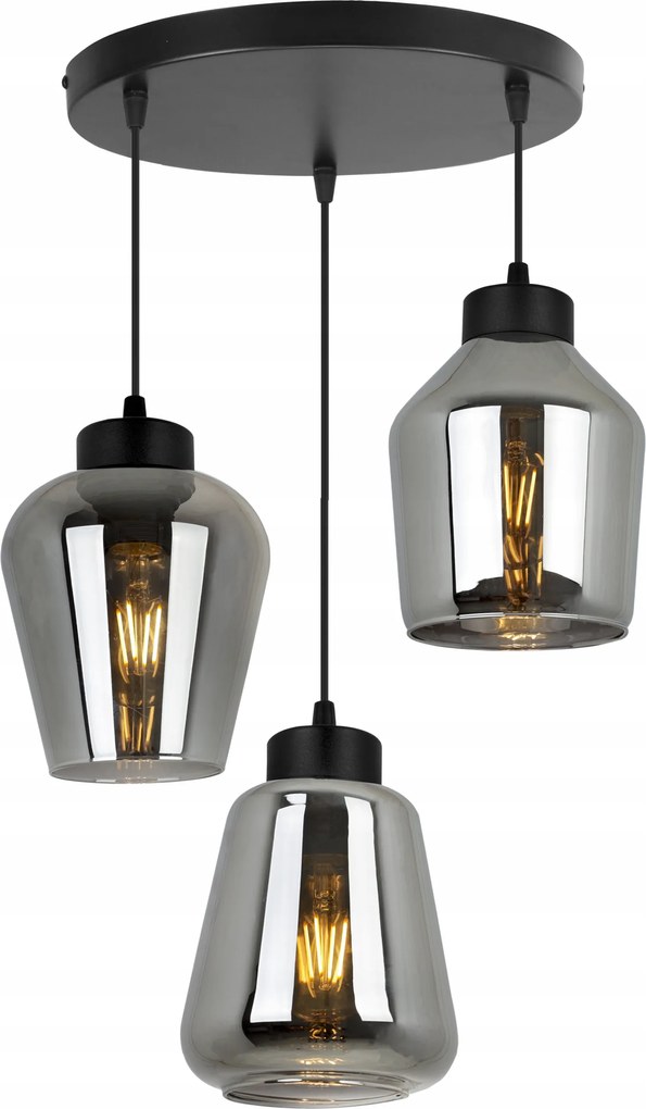 Mennyezeti Lámpa Lógó Csillár Fekete Hármas Üveg Loft Grafit