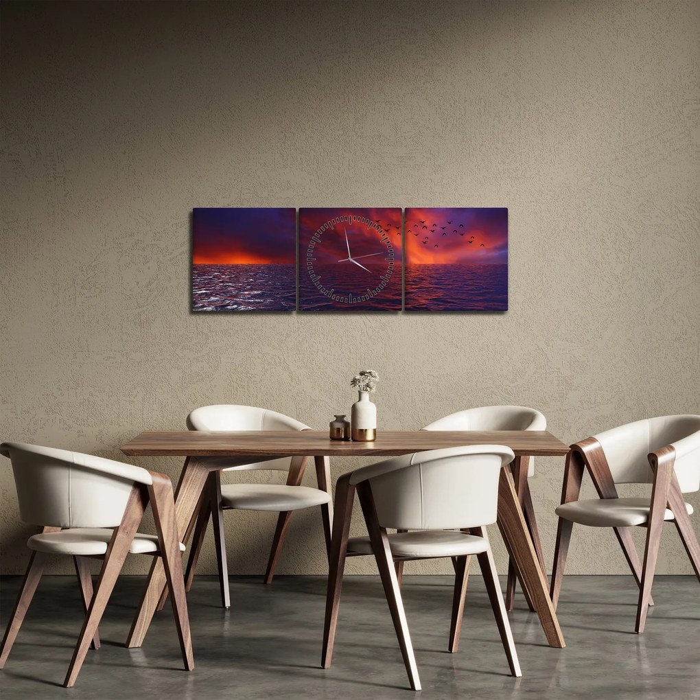 Tengeri kép a madarakkal (órával) (90x30 cm)